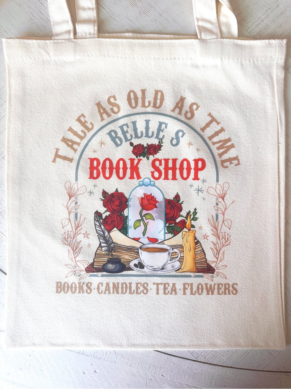 Belle's Book Shop Canvas Tote - Roses, Tea & Candles